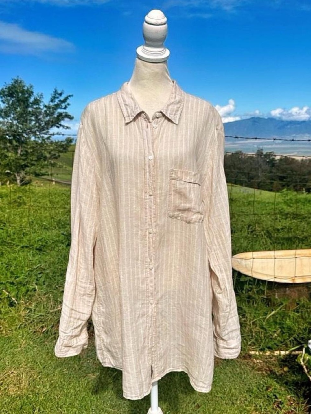 Gap Boyfriend Linen long Sleeve Beach Coastal resort beige longsleeve top Xl T